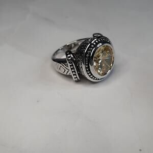 Silver & Round Pale Yellow Crystal Ring